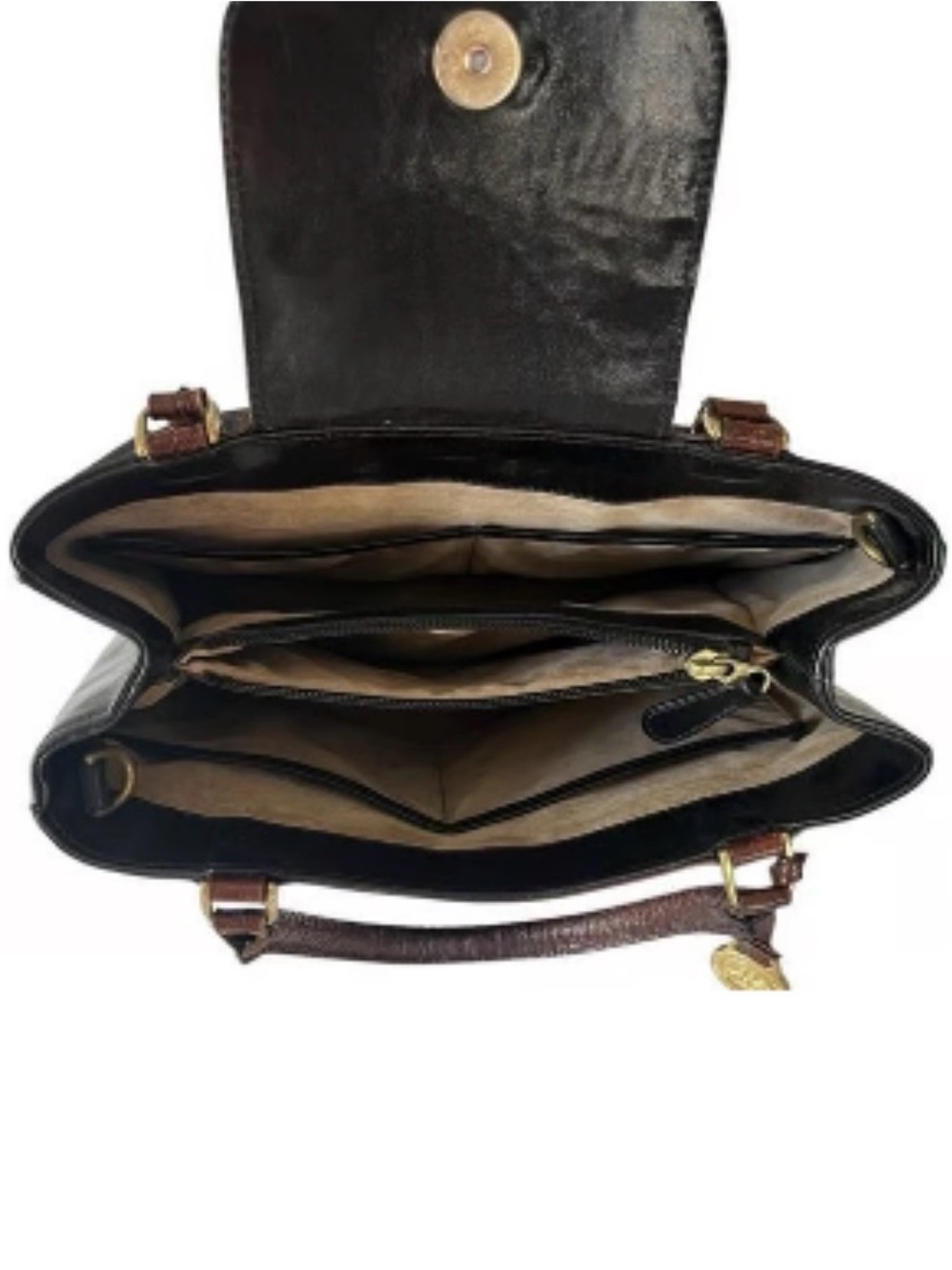 Brahmin Brown Croc-Embossed and Black Leather Satchel Handbag - Picture 3 of 3